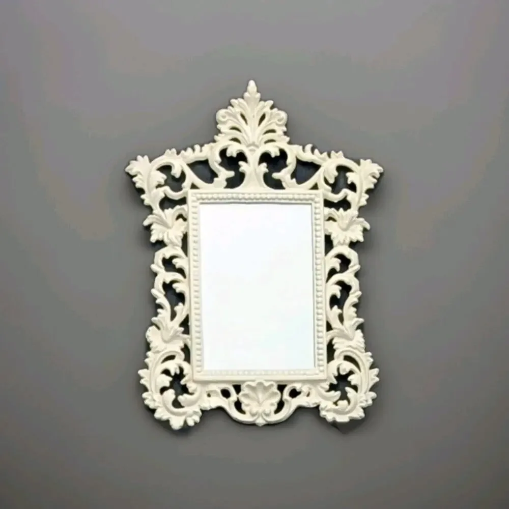 Ornate Cast Iron Victorian Style Vintage Mirror Cottage White 10 x 13.5 Inches